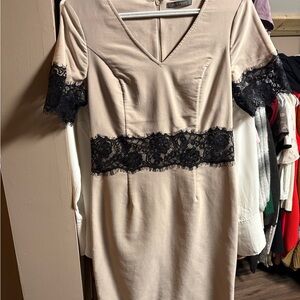 Suzy Shier Cream and Black Lace Dress
